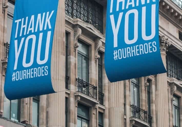 Thank You NHS Banner on Oxford Street